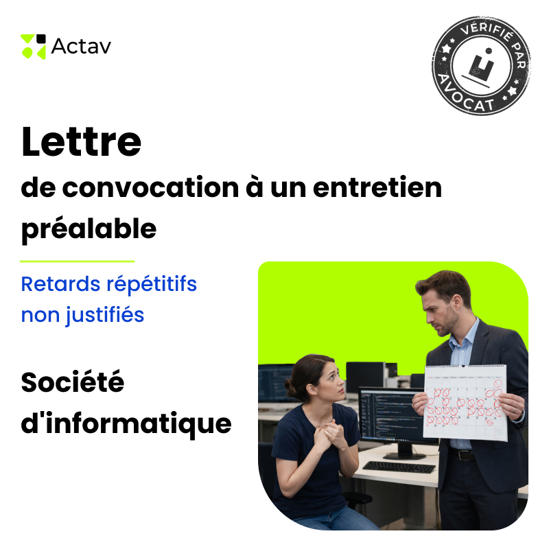 Lettre de convocation à un entretien préalable pour retards répétitifs non justifiés - Société informatique