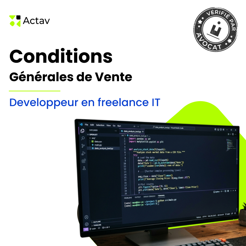 CGV freelance développeur informatique 2026 — modèle Actav — prestations IT, recette, propriété intellectuelle, RGPD