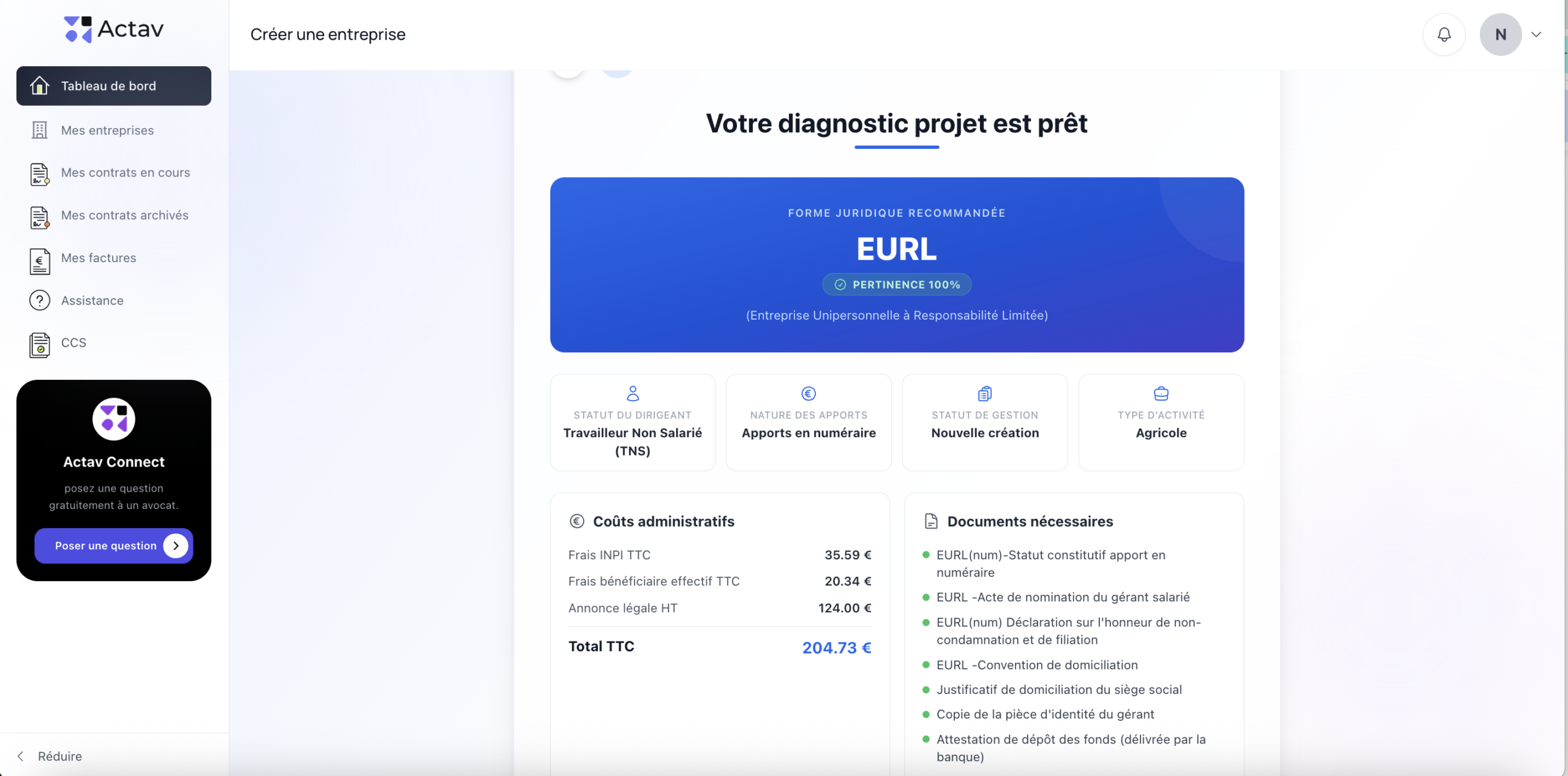 LancIA — 4 fonctions du diagnostic gratuit pour création entreprise Actav