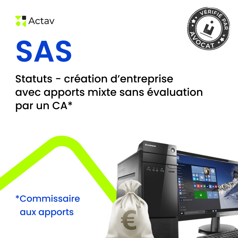 SAS – Statuts apport en nature sans commissaire aux apports — modèle rédigé par avocat Actav, format Word modifiable
