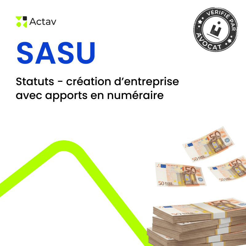 SASU – Statuts apport en numéraire président salarié — modèle rédigé par avocat Actav, format Word modifiable