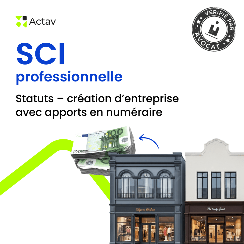 SCI professionnelle – Statuts apport en numéraire — modèle rédigé par avocat Actav, format Word modifiable