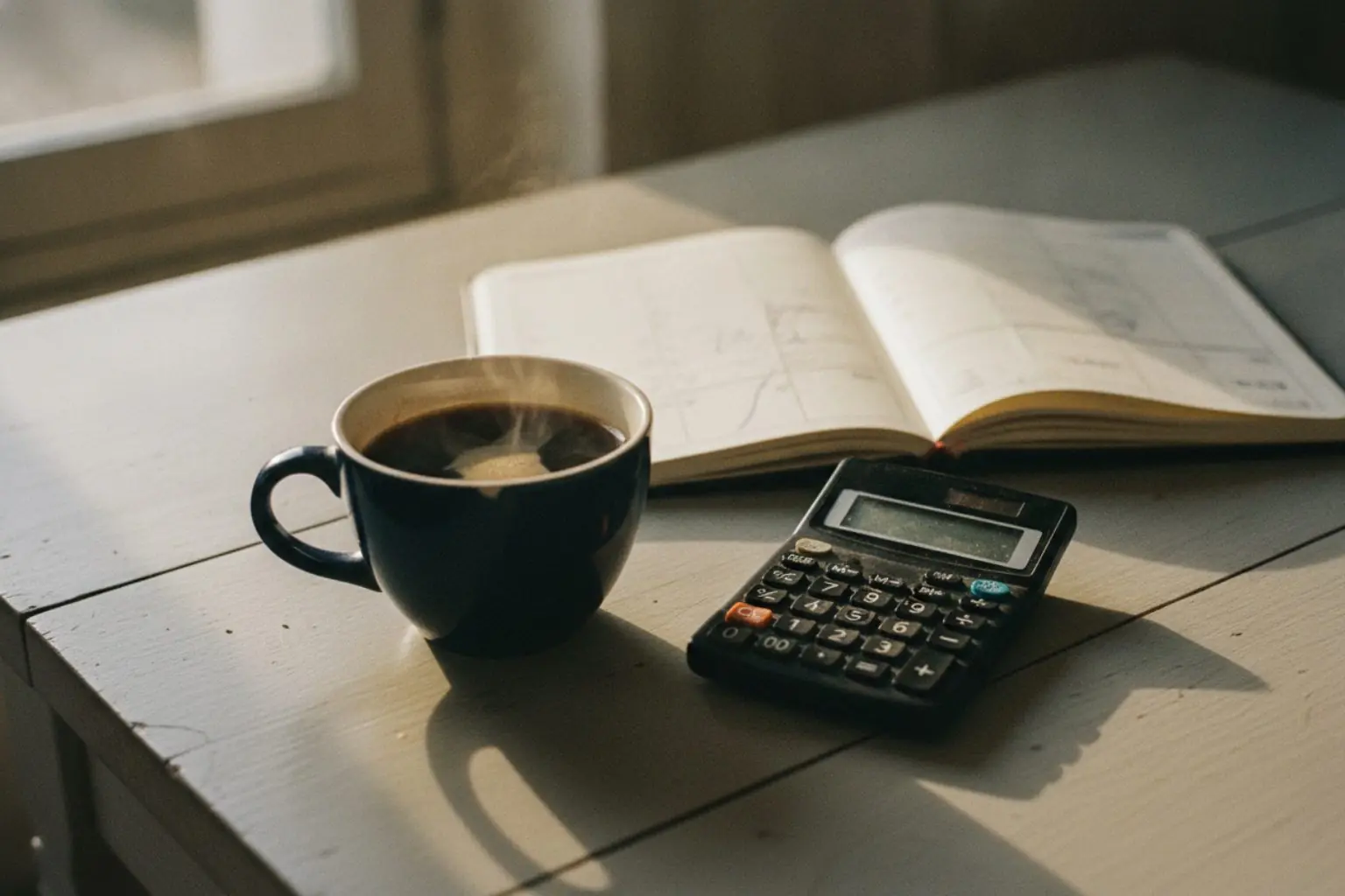 Temps de travail et durée de chômage : agenda et calculatrice sur la table