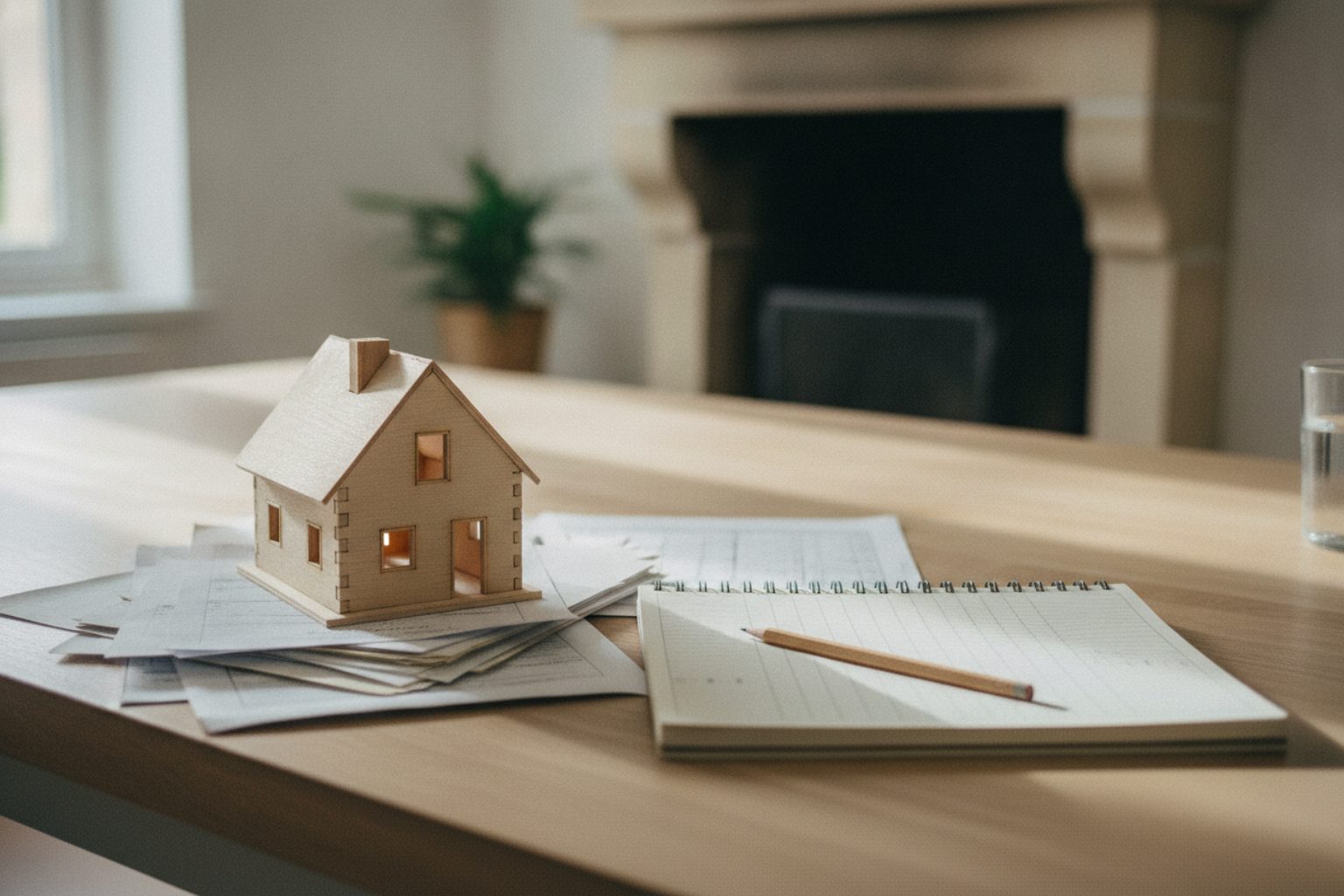 Compromis de vente : maquette de maison, dossier et agenda pour compter les délais