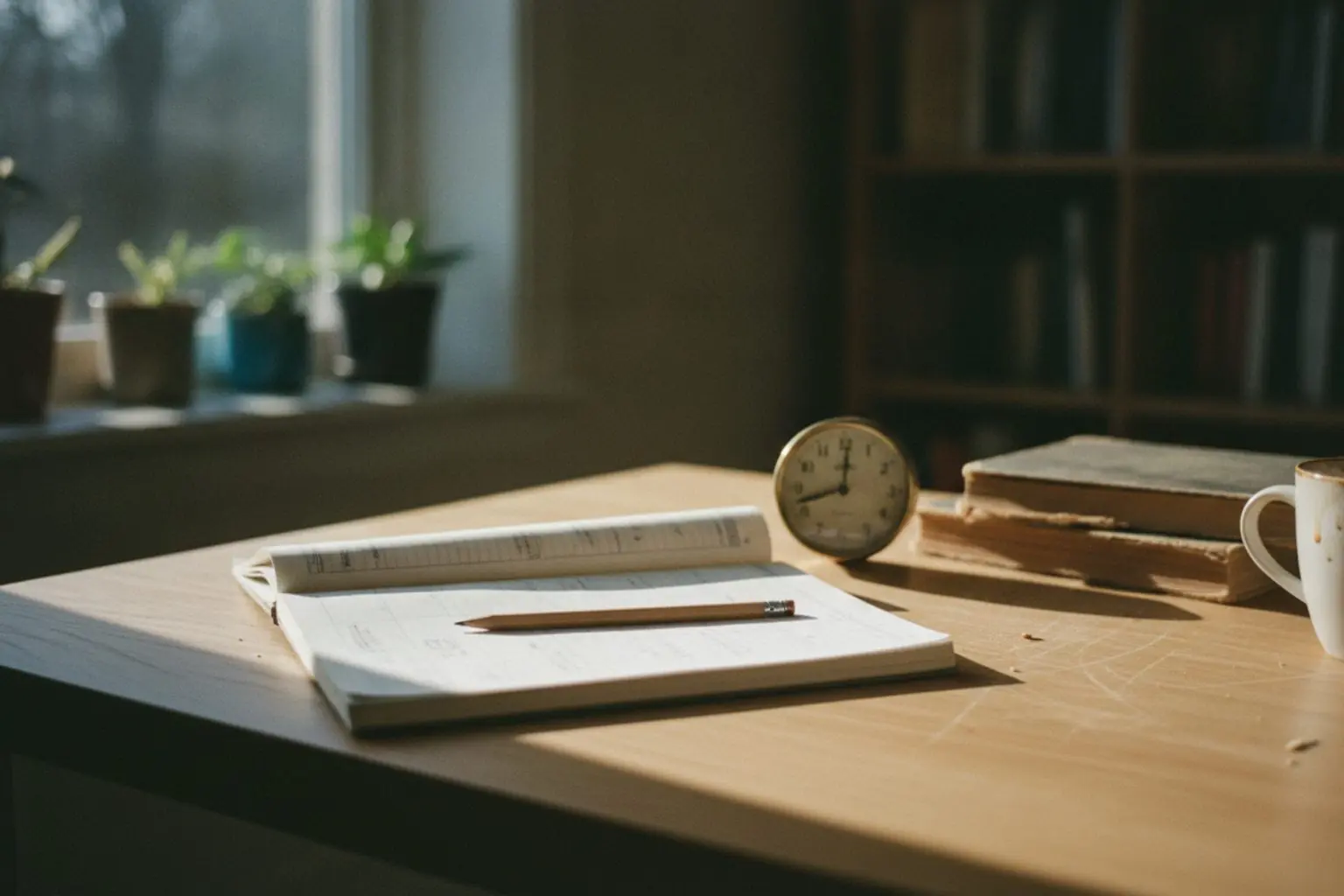 Délai entre deux dates : agenda ouvert, crayon et horloge de bureau